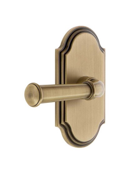 Grandeur Arc Rosette Door Set with Georgetown Levers in Antique Brass.